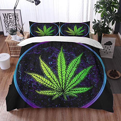 Qinniii 3 Teilig Bettgarnitur Bettwäsche,Cannabisblatt Marihuana Herb Weed Ganja Illegales Betäubungsmittel Illegales Drogensymbol,Gemütlich 3D Mikrofaser Bettbezug Set + 2 Kissenbezug 220 x 240 cm