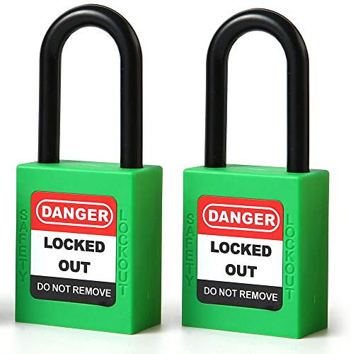 POFET 2 cerraduras de bloqueo y etiquetado de 38 mm / 1,5 pulgadas, candado de seguridad con grillete de nailon, plástico verde