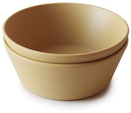 Mushie Dinnerware Bowls for Kids | Tableware Set of 2 Reusable BPA Free Bowls | Dishwasher & Microwave Safe | Made in Denmark | Round (Mustard)