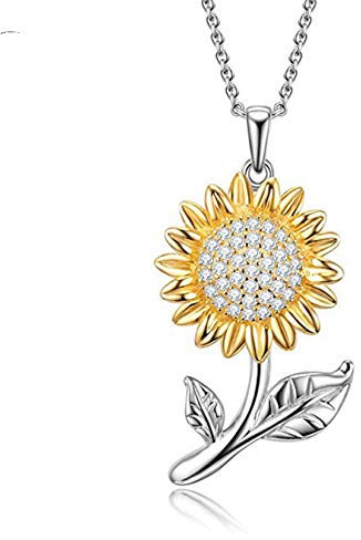 HMOOY Sunflower Necklace, Gold Plated Sunflower Daisy Necklaces You Are My Sunshine Necklace Lovely Flower Pendant Necklace Sunflower Jewelry Gifts for Women (Silver)