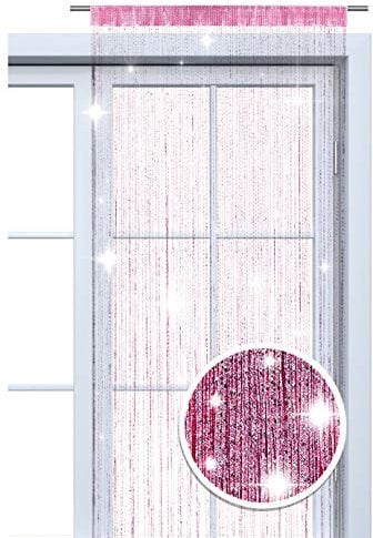 wometo Faden-Vorhang Glitzer-Vorhang oekoTex 90x245 - pink-Silber glänzender Deko Schal transparent halbtransparent Weihnachten (pink-Silber)