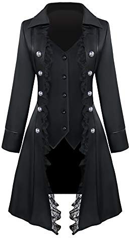 Feynman Manteau Steampunk Frack gothique avec dentelle, femme baroque victorien à trois boutons, vintage, veste médiévale uniforme