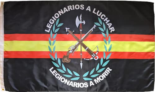 Bandera de la Legion española con la bandera de españa de fondo. Legionarios a luchar, legionarios a morir. Caballero legionario. Ejercito de tierra.