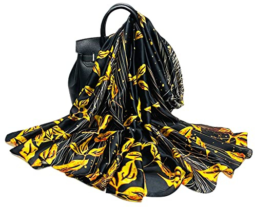 FAIRYGATE Silk Satin Scarf Ladies Lightweight Scarves Smooth Soft Silky Shawls and Wraps Neck Scarfs for Women Sale Black 88010