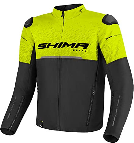 SHIMA DRIFT Motorrad Jacke Herren mit Protektoren AIRFORCE Rückenprotektor Motorradjacke Sommer Schulter Protektor Ellbogen Textiljacke Schutzjacken Protektorenjacke Stadt (Männer, Fluo, L)