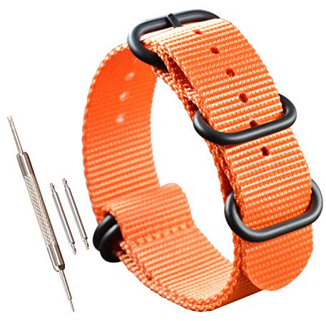 MZBUTIQ 24mm Orange Militär Nylon Uhrenarmband Uhrband für Herren Matte Schwarze Schnalle 5 Ringe