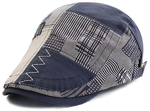 JFAN SchiebermüTze Herren Baumwolle SchirmmüTze Herren Einstellbar Newsboy Cap Flatcap Barett Herren,Blau Einheitsgröße