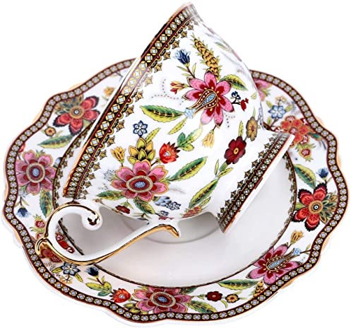 Tasse à café en céramique, Tasse à café Vintage Florale Bleue, Faite à la Main, résistante à la Chaleur, Passe au Lave-Vaisselle (Rouge)