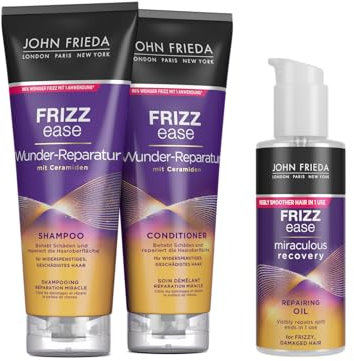 John Frieda Frizz Ease Wunder Reparatur Vorteilspack - Shampoo 250 ml, Conditioner 250 ml & Haaröl 100 ml - Sofort-Reparatur - Anti-Frizz Effekt - Haartyp: widerspenstig, frizzy, strapaziert