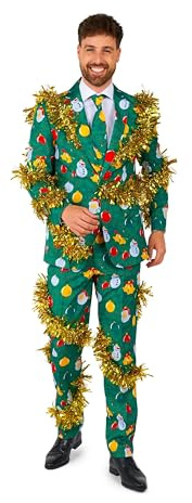 Suitmeister Herren-Weihnachtsanzug - Festlicher Hässlicher Weihnachten-Feiertags-Druck - Inklusive Blazer, Hose, Krawatte