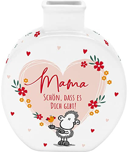 Sheepworld Vase mit Motiv Mama schön | Vase in Flaschenform, Porzellan, Höhe 11,8 cm | Geschenk Mama, Muttertagsgeschenk | 48108
