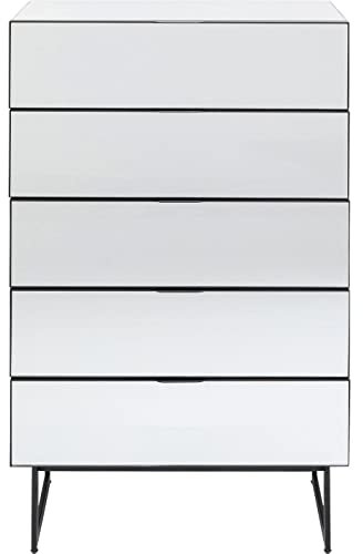 Kare Design Kommode Soran, Schwarz, Glas verspiegelt, 5 Schübe, Soft-Close, Stahlgestell, 114x65x40 cm (H/B/T)