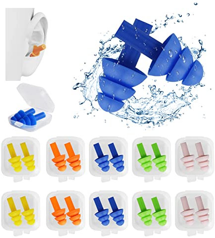Schwimmende Ohrstöpsel 10 Paar,Silikon Ohrstöpsel für Kinder Erwachsene Wasserdicht 5-Farben Weiche Schlafen Ohrstöpsel Anti-Lärm Ohrenschutz Ohrstöpsel für Schwimmen Dusche Lärm Schlaf Flugzeuge