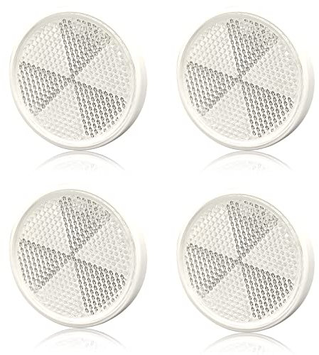 AOJO 4 reflectores de plástico redondos blancos con adhesivo, reflector de señal seguro para coche, remolques, camiones, caravanas, furgonetas, garaje, cubierta, valla, poste de puerta