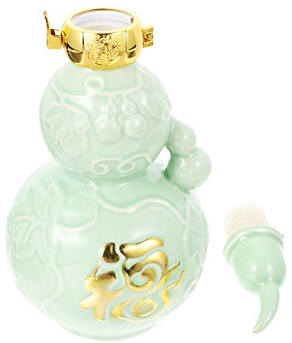KALLORY Gourd Wine Flask Vintage Decor Wine Gourd Bottle, Chinese Antique Wine Jug Outdoor Portable Water Bottle Vintage Wine Container for Home Whiskey Decanter Ceramic Wine Gourd