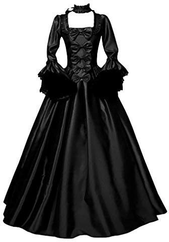 HOOUDO Gothic Kleid Damen Mittelalter Frauen Vintage Retro Gothic Langarm Kapuzenkleid Lange Kleider Kleider Vintage Gothic-Kleid Plus Größe