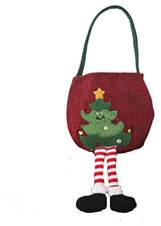 rongweiwang Christmas Bags Gift Wrapping Packaging Santa Claus Container Handbag with Long Leg Goodie Bag Jewelry Candy Birthday, Xmas Tree