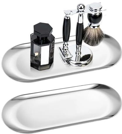 2 Piezas Bandejas Decorativas Bandeja Vaciabolsillos Bandeja Acero Inoxidable Plata Ovalada Bandejas para Almanecer Joyas Cosméticos Aperitivos (Plata)