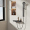 EMKE Duschset mit Thermostat, Duschstange mit Brause mit 40cm Thermostatische Platte, Design Duschstange, 3 Strahlarten Handbrause, Duschset mit Armatur, Anthrazit Matt