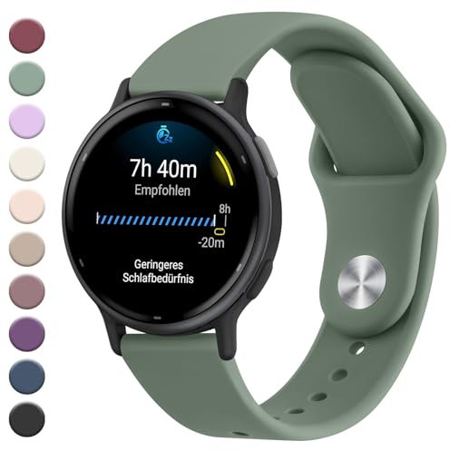 Mugust Garmin Armband für Vivoactive 5/3, Vivomove 3/HR/Luxe/Style, Forerunner 55/245/645 - 20mm Silikon Sportarmband Verstellbares Ersatz Uhrenarmband, Olivgrün