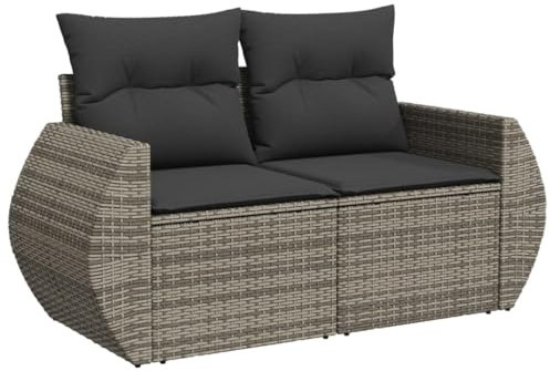 vidaXL Canapé de Jardin 2 Places avec Coussins, Siège avec Housse, Meuble de Terrasse Patio Balcon Cour Extérieur, Gris Résine Tressée