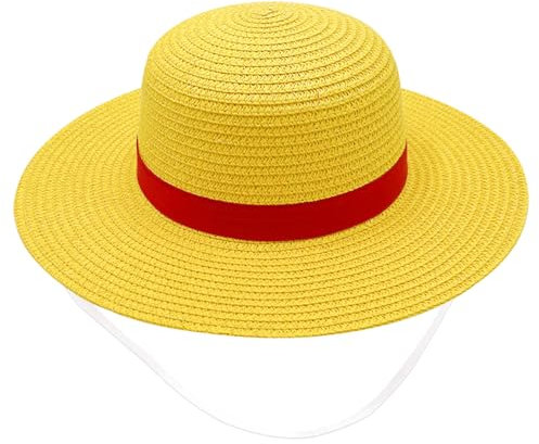 ZPSOSPZ Anime Cartoon Straw Hat, Cosplay Costume for Adults, Outdoor Sports Gangster Travel Holiday Cap, Handmade Sun Protection Hat - Yellow