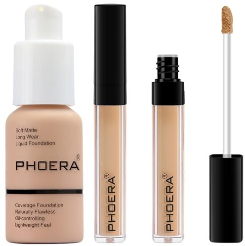 PHOERA Foundation, PHOERA Liquid Concealer, natürliche Abdeckung, leichte Concealer, PHOERA Foundation Make-up für Frauen (103 Warm peach+103#BEIG)