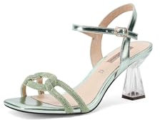 QUEEN HELENA Sandali Eleganti con Strass con Tacco Trasparente Donna S2866 (Verde, Sistema Taglie Calzature EU, Adulto, Donna, Numero, Media, 35)