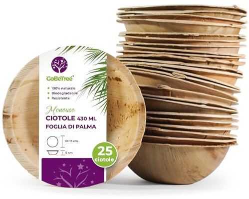 GoBeTree 25 Runde Palmblatt-Schalen, 430 ml, ökologisch, rustikale und elegante Schalen für Barbecues, Picknicks und Geburtstagsfeiern. Ähnlich wie Bambusschalen