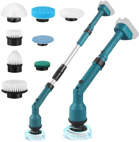 Cepillo Eléctrico Limpieza Hogar, Cepillo De Limpieza EléCtrico Giratorio InaláMbrico Compatible con Batería Makita de 18 V con 8 Cabezas Cepillo Reemplazables,2 velocidades Ajuste para Baño/Cocina