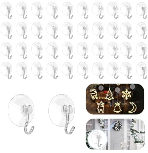 KiBlithemor 42er-Set, 42 mm ,haken saugnapf klein,Wandhaken mit Saugnapf,transparente Metall-Saugnapfhaken, Haken für Weihnachtsdekoration, Saugnapfhaken für Fliesen, Glas, Badezimmer,Fenster