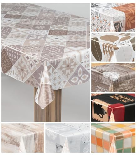 laro Wachstuch-Tischdecke Wachstischdecke Gartentischdecke, Muster:Mustergeflecht Beige Braun, Größe:130x240