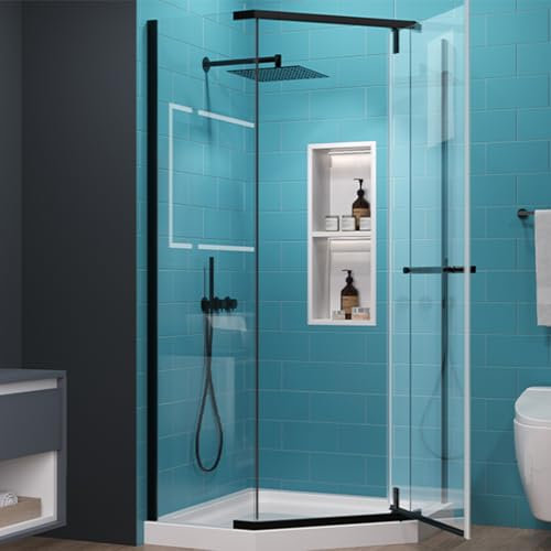 Comfystyle Porte de douche d'angle sans cadre avec porte de douche pivotante en verre transparent de 6,35 mm (l x H), finition noire mate (base de douche non incluse)