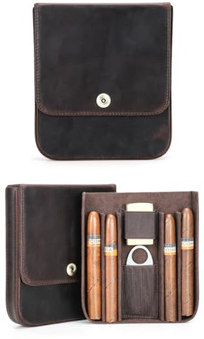 Hiram Zigarren-Reiseetui, echtes Leder, Zigarren-Humidor für 4 Zigarren, tragbare 4 Fächer, Zigarren-Aufbewahrungsbox mit Magnetverschluss-Design (Kaffee)