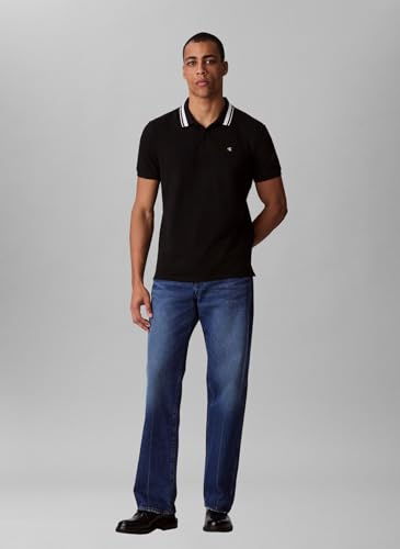 Calvin Klein Herren Poloshirt Kurzarm Monogram Pique Tipped aus Baumwolle, Schwarz (Black), XL