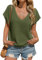 Tankaneo Damen Tiefer V-Ausschnitt T-Shirts Casual Kurzarm Oberteil Sommer Basic Tee Shirt Solide Tops Armeegrün X-Groß