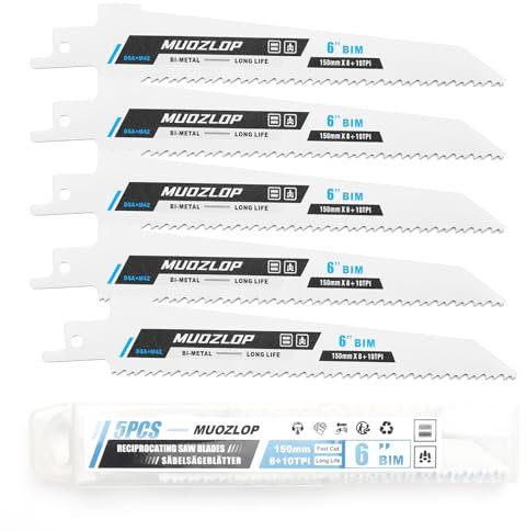 MUOZLOP Confezione da 5 lame per sega a gattuccio, 150 mm, 8 + 10 TPI per sega a gattuccio, per metallo (5, 8 + 10TPI 150 mm)