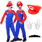Jofiesu Kostüm für Kinder im Alter von 3–12 Jahren, Kostüm, Spiel-Outfit, Overall, Bodysuit, Cosplay mit Hut, Handschuhen, Schnurrbärten (Rot, 5–6.)