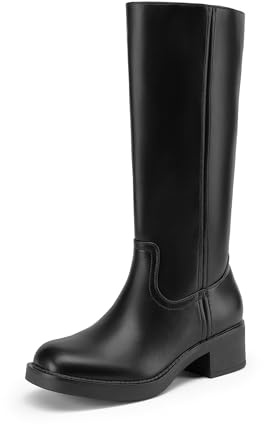 DREAM PAIRS Stivali Alti al Ginocchio da Equitazione con Plateau, Tacco Grosso e Blocco, Cerniera Laterale, Comodi Stivali da Campus da Donna,Size 40,Nero,DWUMKB2539