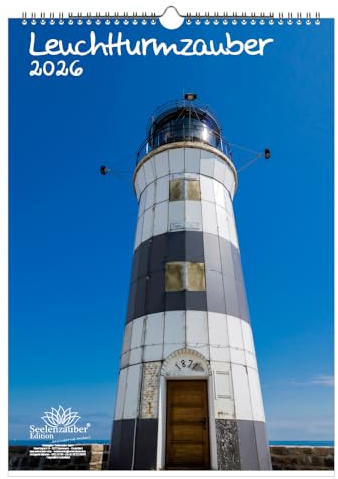 Leuchtturmzauber DIN A3 Kalender Hochformat für 2026 Leuchtturm - Set-Inhalt: 1x Kalender 1x Weihnachtsanhänger 1x Grußanhänger (gesamt 3 Teile)