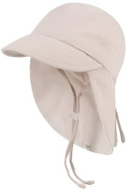 Petinard Label Musselin Schirmütze Sonnenhut mit Nacken- und Ohrenschutz UV-Schutz (UPF 50+) für Babys und Kinder - Unisex (DE/NL/SE/PL, Numerisch, 48, Beige)
