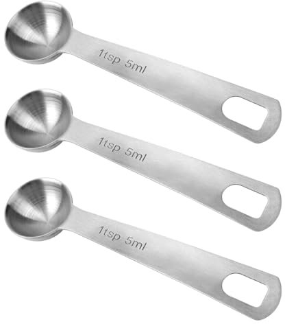 Tinoaly 3pcs Measuring Spoon, 5ml Stainless Steel Table Scoops with Hanging Hole Precise Scale Easy to Wash Metal Tablespoon & Teaspoon Kitchen Gadgets for Cooking Baking Coffee Tea Spices