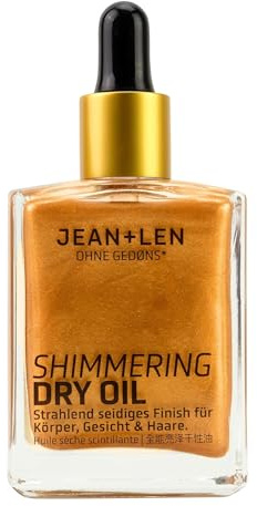 Jean & Len Shimmering Dry Oil, verleiht einen Bronze-Schimmer, pflegendes Trockenöl für Körper, Gesicht und Haare, floraler Duft, ohne Parabene & Silikone, vegan, 50 ml
