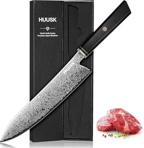 Huusk Damascus Chef Knife, 8 Inch Japanese Cooking Knives