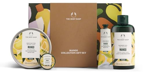 The Body Shop Mango Collection Christmas Gift Set (Shower Gel 250ml + Body Butter 200ml + Lip Butter 10ml + Hand Balm 30ml), Tropical Mango Seed Oil Collection, Fruity Body Care for Soft Skin, Vegan