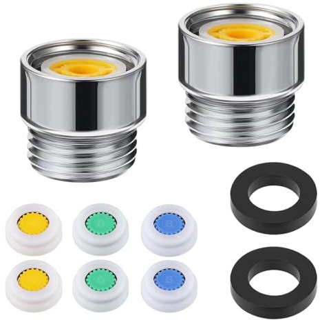 Alide 2 Sets Duschdurchflussbegrenzer, 5/6/7 l/min mit G1/2-Wassersparadapter, universelle Wasserhahnbelüfter-Ersatzteile für fest installierte Duschköpfe und Handbrausen