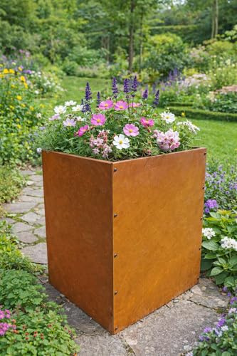 Zen Man Edelrost Pflanzkübel, Pflanzkasten, rechteckig,Blumenkübel, Blumentopf aus Metall, 1mm ，Länge 50 cm, Breite 40 cm (032329: 50x40x60cm)