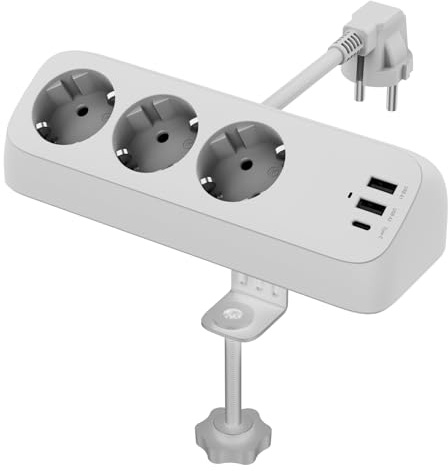 VALUE 3-Fach Steckdosenleiste mit Schalter 10 m Kabel – Schutzkontakt-Steckdosen 230V / 16A, 45° gedreht, Kindersicherung, beleuchteter Schalter, Mehrfachsteckdose schwarz für Haushalt