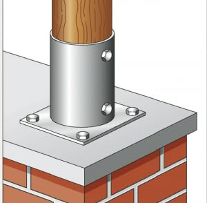Halterung verzinkt mit festen Einsätzen für Pfosten rund aus Holz Ø 100 mm für Zaun Netz 5032