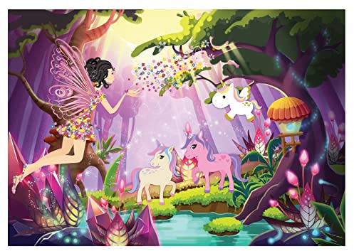 Forwall Fototapete Einhorn Fee Fantasy Wald Mädchen Kinderzkimmer Kinder Vlies Tapete Wandtapete UV-Beständig Hohe Auflösung Montagefertig (11707, VEXL (208x146 cm) 2 Bahnen)